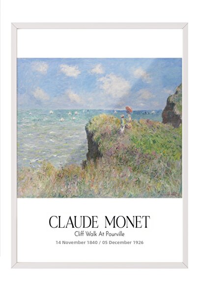 Postifull Claude Monet - Cliff Walk at Pourville, White Framed Art Print, Art...