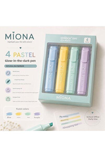 Miona مجموعة أقلام هايلايتر مكونة من 4 ألوان