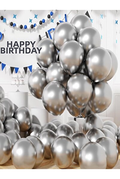 Işıltı Balon Dükkanı Silver Metallic Balloons Shiny Party Balloon Graduation,...