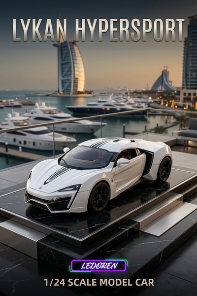 L'eDoren White Color Lykan Hypersport 1/24 Diecast Collectible Model Car