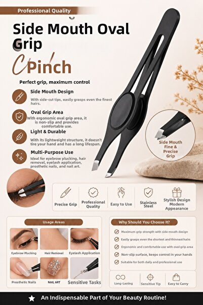 Syku Black Side Mouth Tweezers with Oval Tip for Precision Eyebrow and Hair R...