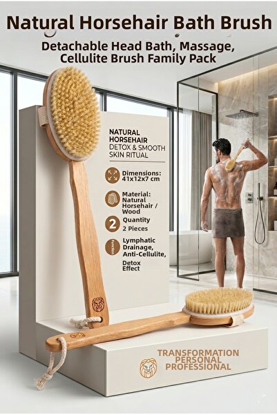 Transformacion Long Handled Natural Horsehair Anti-Cellulite Body Brush Exfol...