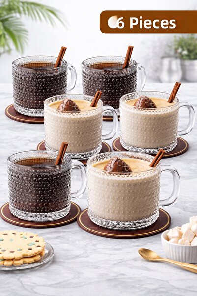 Maloria 6-Piece Glass Tea, Coffee and Latte Cup Carnaval Pattern Special Desi...