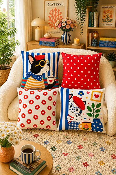 AYSHOME غطاء وسادة من 4 قطع من Ays Home Cat Dog Paw Friends، مفهوم المنزل وال...