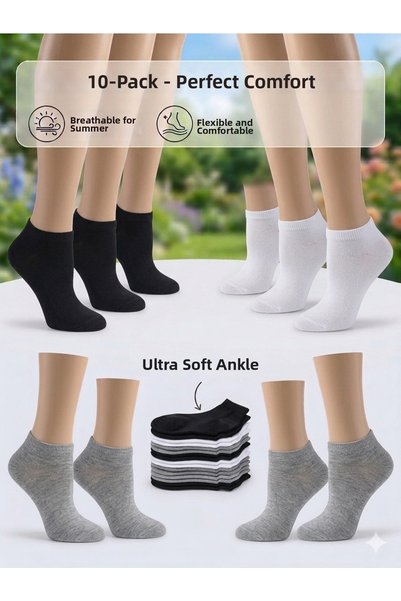 KM Collections Economical Pack of 10 Young & Women's Booties Socks Set
