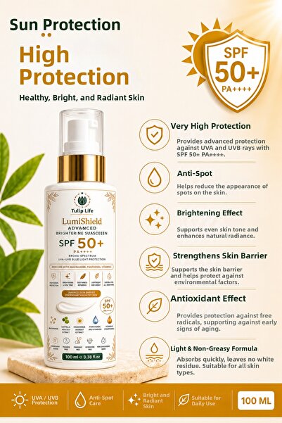tulip life Lumishield Spf 50+ Sunscreen 100 ml – Anti-Blemish Brightening Sun...