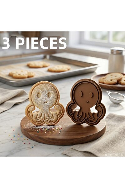 EGATOPTAN 3-Piece Cute Octopus Dough Shaper Cookie Mold Play Dough Mold 9 cm