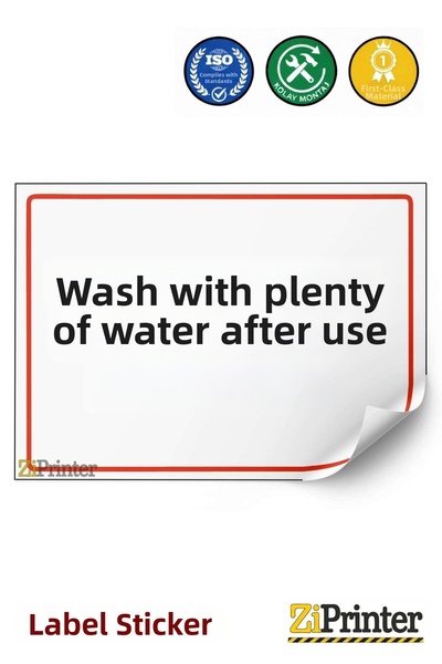 ZiPrinter After Use, Wash with Abundant Water Isg Warning Sign Sticker 70X100 cm