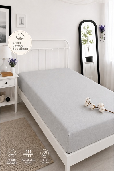 vanillasoft 100% Cotton Combed Fabric Elastic Single Bed Sheet - Fitted