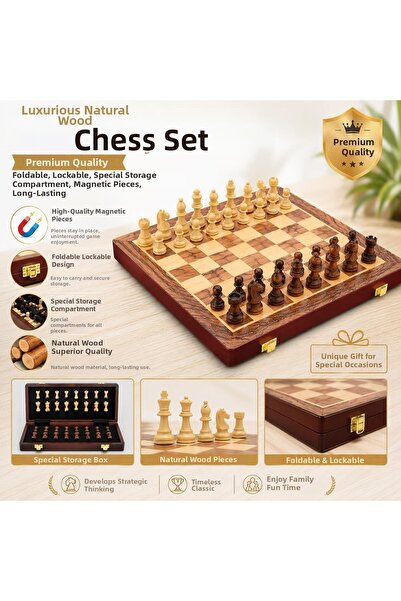 e-life shop Luxury Natural Wood Magnetic Chess Set 29X29 cm Foldable Premium ...