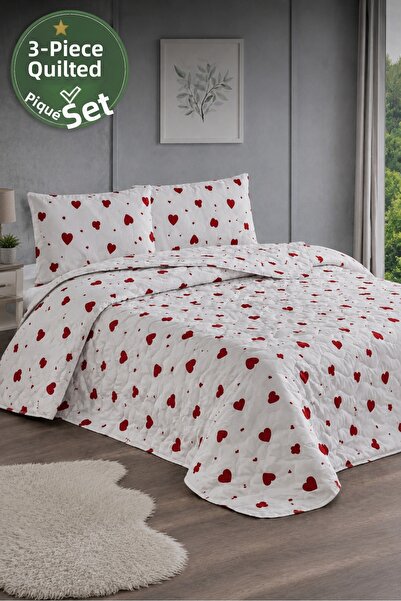 Shopyteks Double Bedspread 200X220 Quilted Pique Heart Soft Bedspread Set