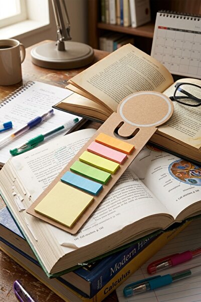 SEDEF SİLVER Recycled Kraft Bookmarks Set with Colorful Sticky Notes - Ruled ...