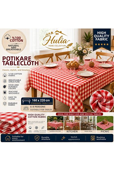 HULİA SOFT Tablecloth Gingham 160*220 cm Size 100% Cotton 6-8 People Picnic-K...