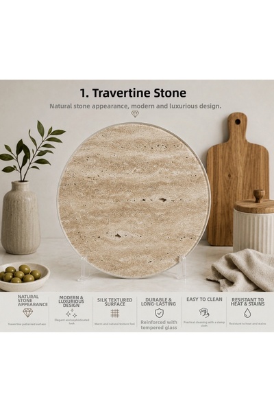 CONCEPT CAM Premium Travertine Luxury Decorative Presentation Glass Plate