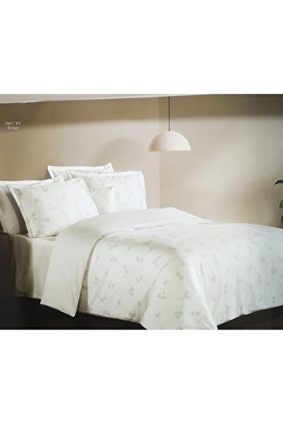 Sarev Bazaar 100% Cotton Satin Beige Double Duvet Cover