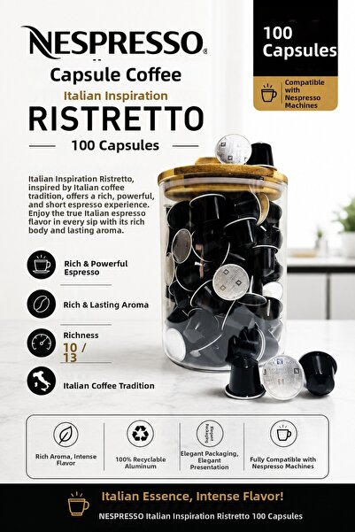 Nespresso كبسولات قهوة ريسترتو 100 كبسولة + علبة هدية