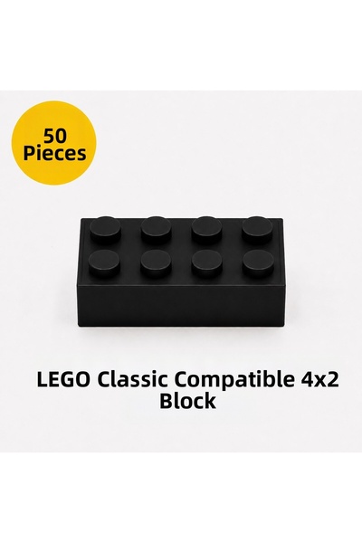 OyuncaklarÜlkesi Lego Compatible Classic 50 Pieces Black Color 4X2 Brick Bloc...