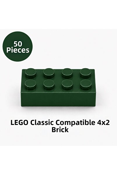 OyuncaklarÜlkesi Lego Compatible Classic 50 Pieces Dark Green Color 4X2 Brick...