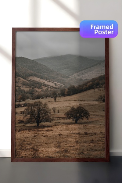 Zestia Pictură murală vintage, Valea cețoasă și dealurile, înrămată maro Nr.:...