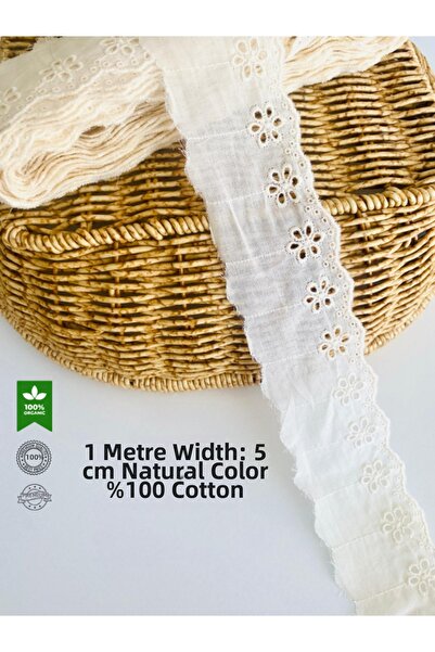 seyranat 1 metru, lățime 5 cm, cu model floral crocant, din bumbac natural, c...