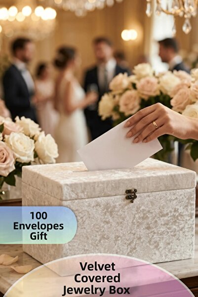Dantelux صندوق مجوهرات مغطى بالمخمل + 100 ظرف هدايا (20x22x33 سم) إكرو