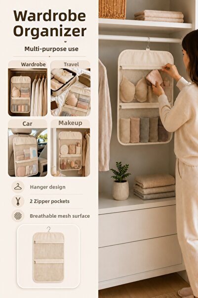 i lin baby Multi-Purpose Hanging Closet Organizer with Mesh and Zipper for Un...