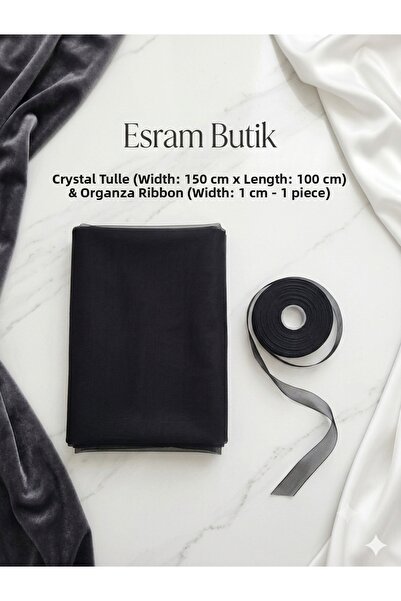 Esram Butik Black Crystal Tulle 100Cmx150Cm and 1cm 22m Organza Decoration Se...