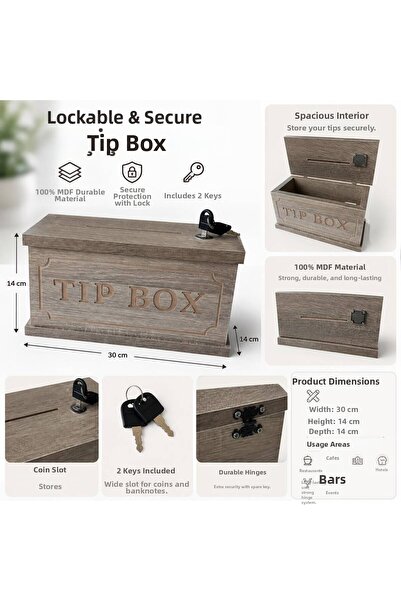 BOZKURT CNC Lockable Tip Box - 100% Mdf Type Box with 2 Keys, Stylish Design ...