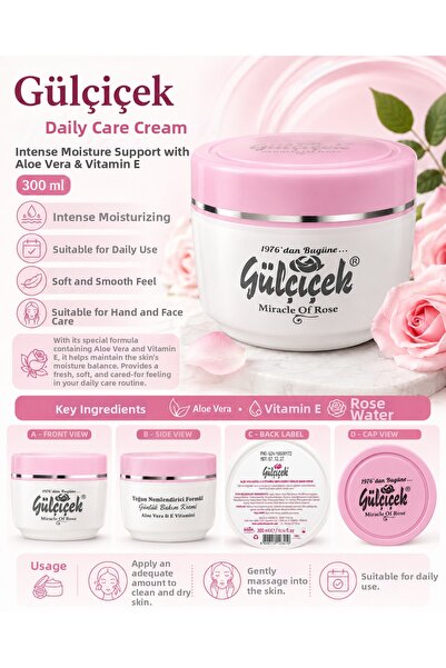 lunoria beauty Gülçiçek Daily Care Cream with Aloe Vera and Vitamin E 300 ml ...
