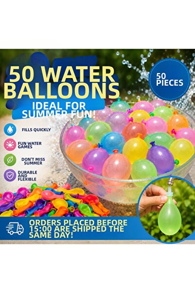 BALON DİYARI 50 Colorful Water Balloons – Practical Refillable for Summer Fun