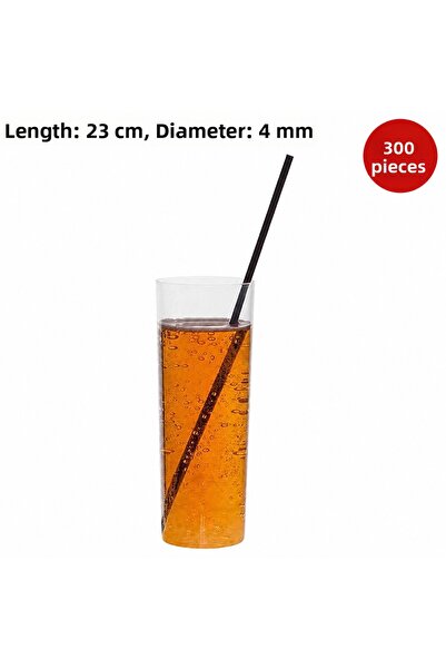 Adin Long Cocktail Straws 300 Pieces 23 cm Bristle Straws Black Thin Cocktail...