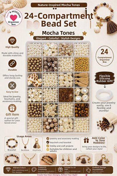 By MO Accessories SEZONUL DE VARĂ Set de 24 de mărgele în nuanțe de mocha și ...