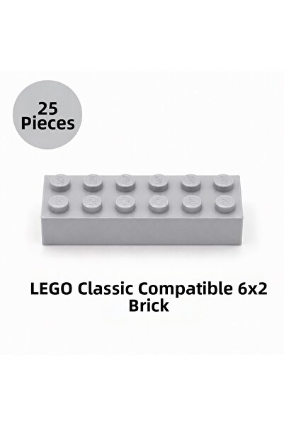 OyuncaklarÜlkesi Lego Compatible Classic 25 Pieces Light Gray Color 6X2 Brick...