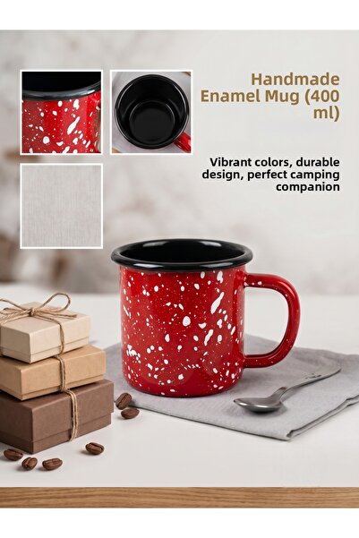 Elista Galaxy Series Splash-Proof Retro Enamel Camping Mug (400 ml) Red