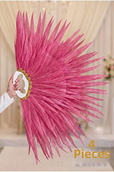 ZEYMERADE Pink Fringed Dance Fan, 4 Pieces Large Size 120X80Cm, Henna Night, ...