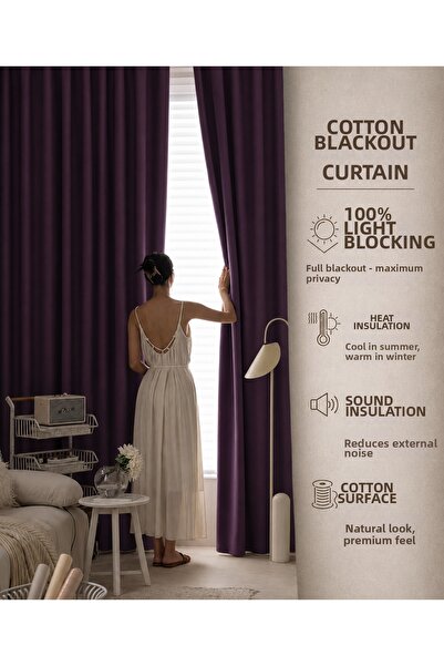 Taç Linen Textured Light Blocking Blackout Blackout Curtain, No Pleats, Flat ...