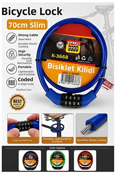 Artmaster Lacăt pentru bicicletă cu combinație albastru 70 cm subțire 1 bucat...