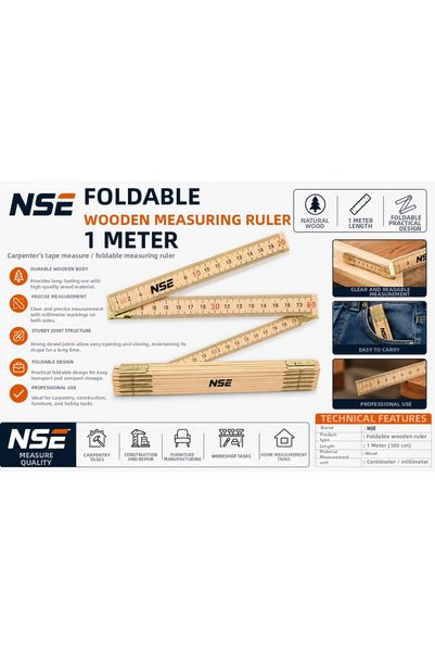 NSE Folding Wooden Meter Ruler 1 Meter – Carpenter's Meter Foldable Measuring Ruler