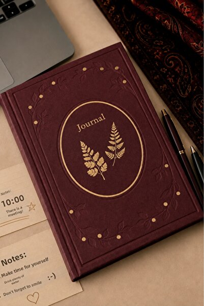 inkglo Burgundy Linen Hard Cover Gilded Printed Journal Notebook
