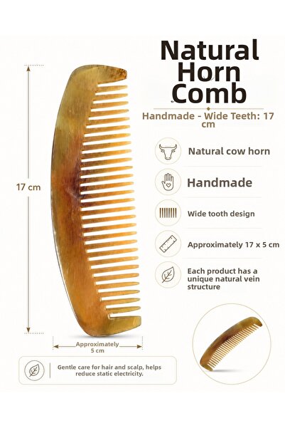 Sorendy Pieptene din corn de vită natural, cu dinți rari, KT-171 - 18 cm, pen...