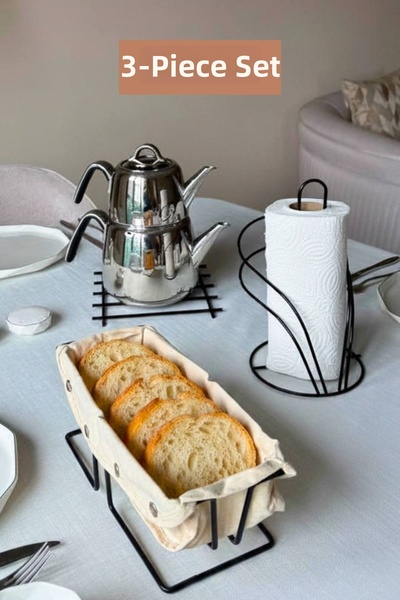 Edora Home Set of 3 Black Rectangular Bread Basket Nihale Swan Napkin Holder ...