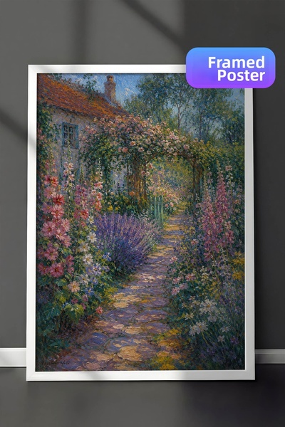 Zestia Monet Inspired Flower Garden Wall Art Print, Impressionist Garden, Whi...