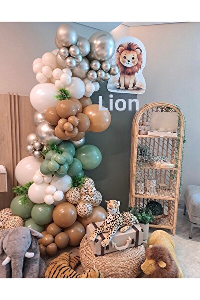 Çemrek Süs Parti Chrome Beige Green Caramel Cheetah Patterned Balloon Chain S...