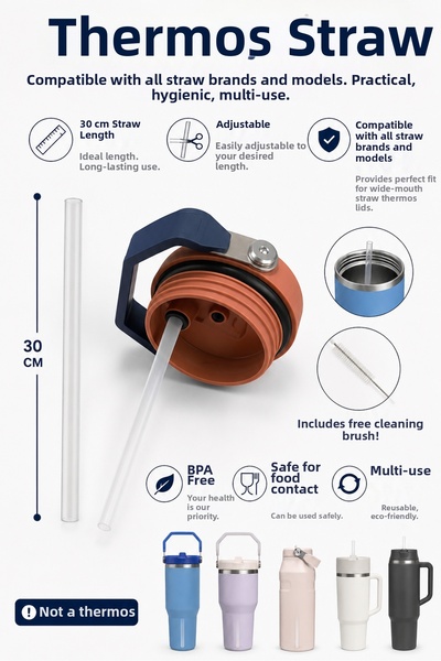 Kelira Thermos Inner Straw with Straw 10mm 4 Pieces - Cleaning Brush Gift Compatible with All Brand Models Icpip