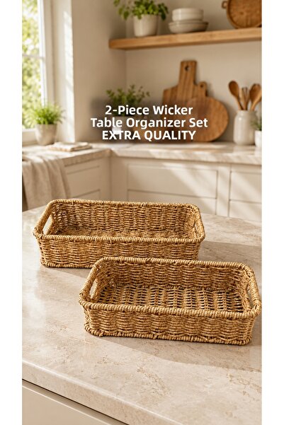 Destpak Set of 2 Wicker Countertop and Desktop Organizers - Steel Mesh Extra ...