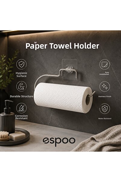 Espoo Design Adhesive Paper Towel Holder Chrome Paper Towel Rack Holder Metal...