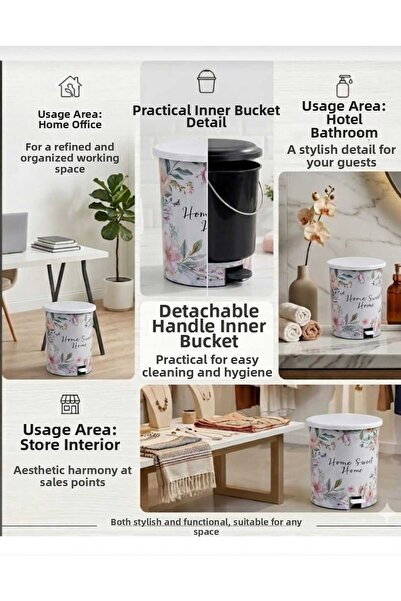 ÇEÇEN HOME No. 2 White Pedal Trash Can with Inner Bucket 10 Lt (27 X 24 cm)