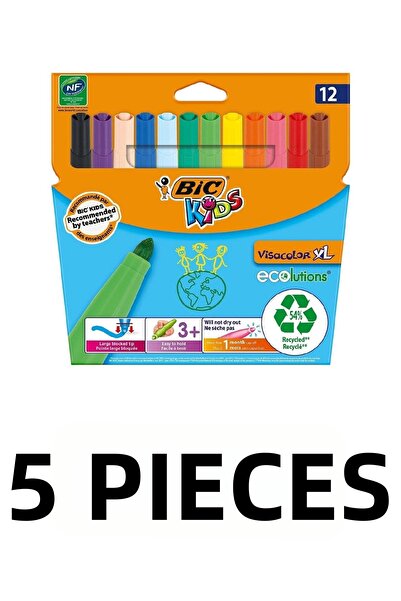 Bic 5 Pieces Visa Washable Jumbo Felt Tip Crayons Set 12 Colors Box