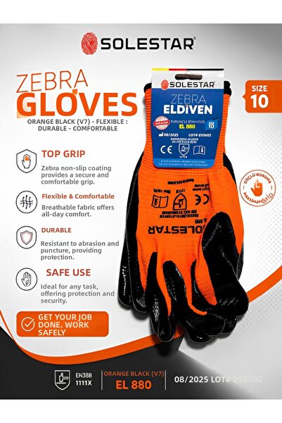 SOLESTAR El 880 Zebra Orange Gloves