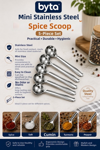 BYTA Stainless Steel Set of 5 Mini Spice Spoons – Multi-Purpose Kitchen Spoons